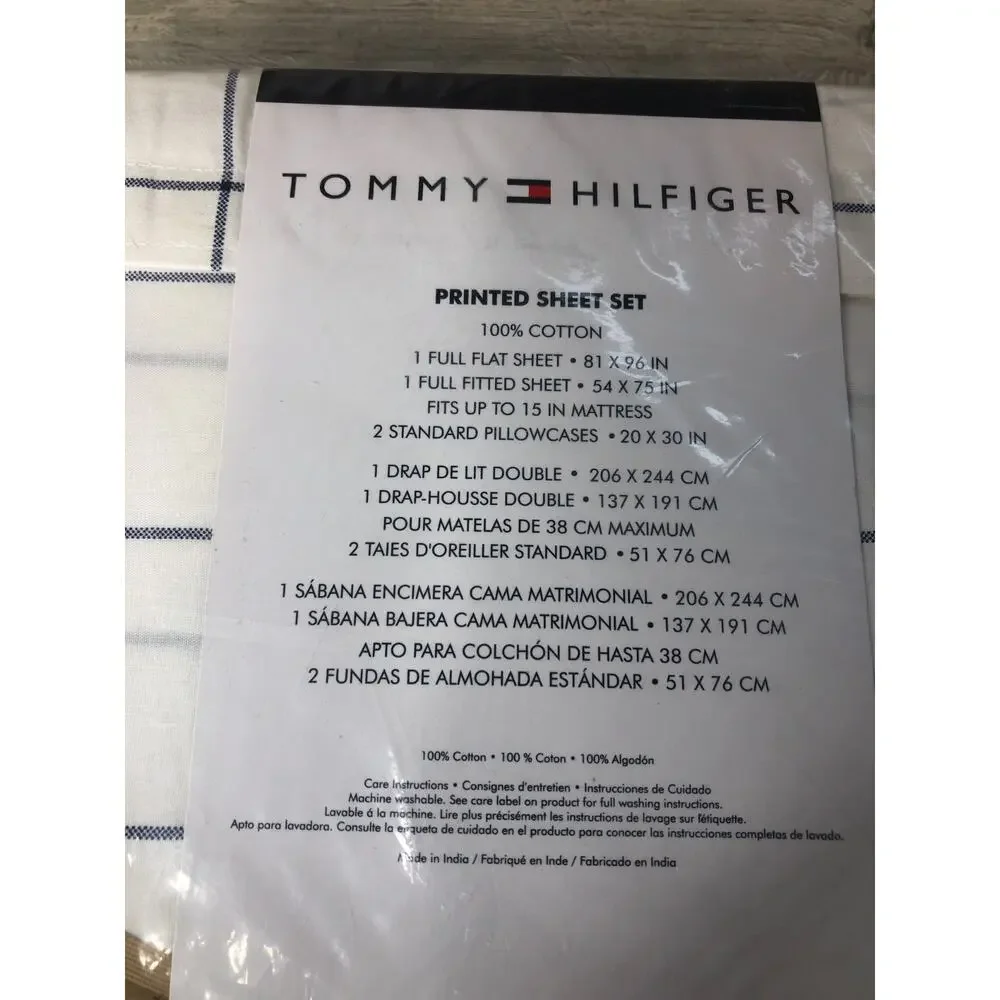 Tommy Hilfiger Full Sheet Set 100% Cotton NEW Blue White